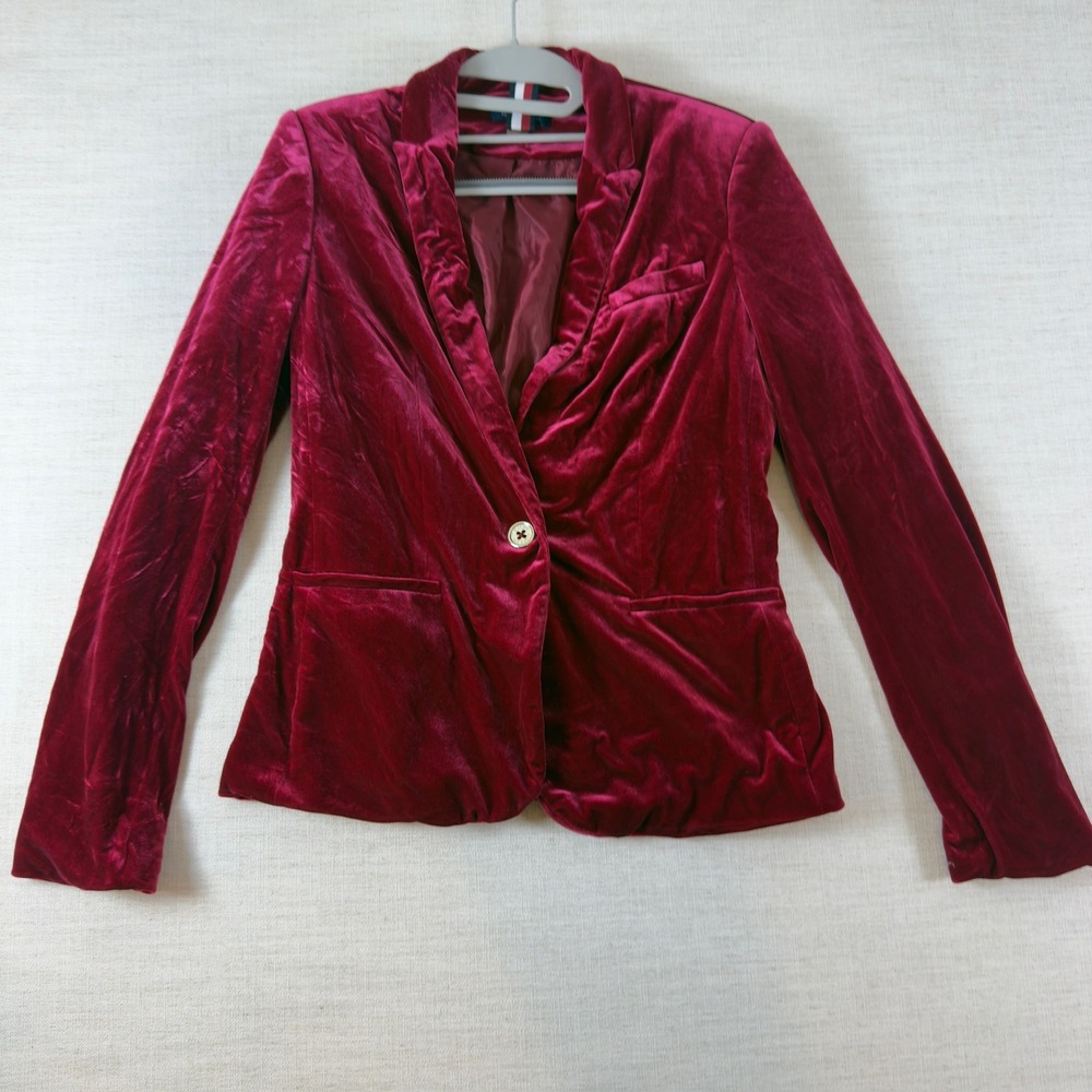 Tommy Hilfiger Velvet Blazer Womens Burgundy Red Stretch One Button Jacket